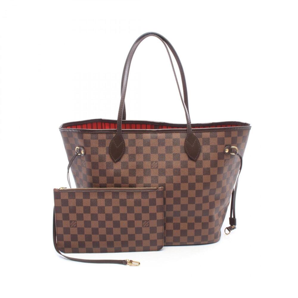 Louis Vuitton Neverfull MM Damier Ebene Cerise Tote Bag Handbag Coated Canvas...